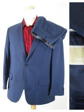 MICHAEL Michael Kors Mens Solid Navy Blue Two Button Suit Size 42R Pants 34 X 30